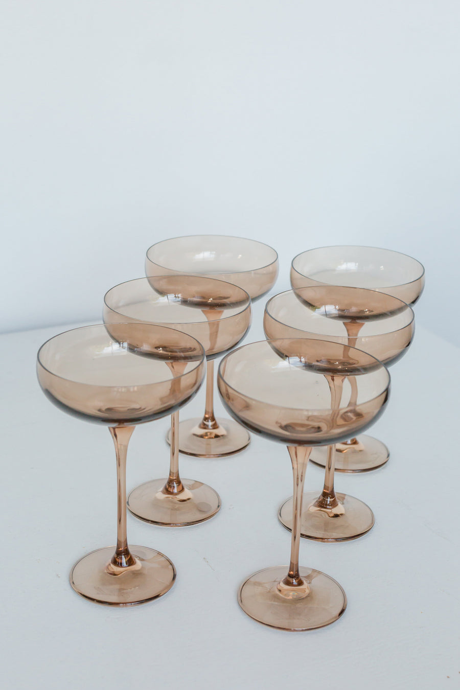 Colored Champagne Coupe Stemware - Set of 6 {Mocha Mousse (Our Amber Smoke)}.